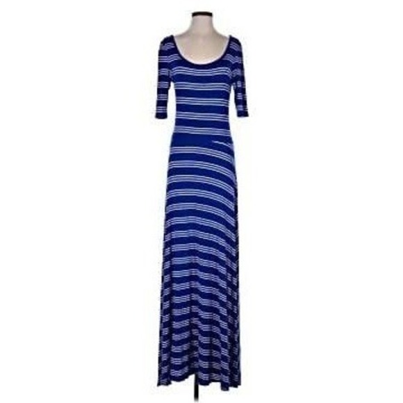 LuLaRoe Dresses & Skirts - LuLaRoe Ana Maxi Dress Women XS Blue White Striped Stretch Short Sleeve Modest